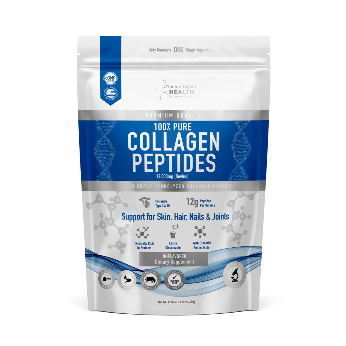 Collagen Peptides Powder, Hydrolyzed Type I & III, 45 Servings W2776