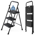 3 Step Ladder with Anti-Slip Pedal and Handrail, 500lbs, Black P7367
