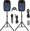 10" Powered 1000W DJ Speakers with Bluetooth USB SD Card AUX MP3 FM Radio PA System LED Lights Karaoke Mic C370