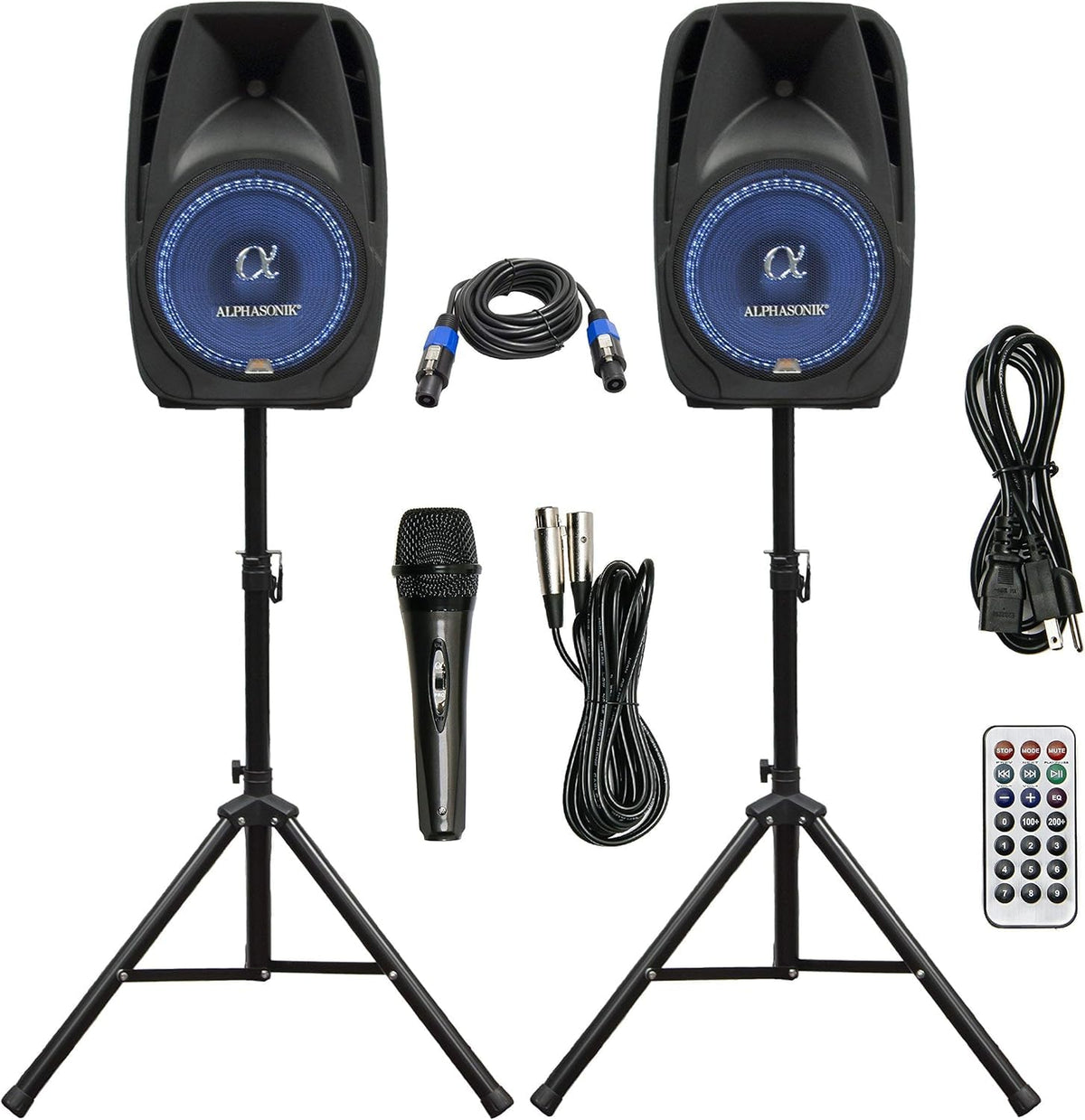 10" Powered 1000W DJ Speakers with Bluetooth USB SD Card AUX MP3 FM Radio PA System LED Lights Karaoke Mic C370