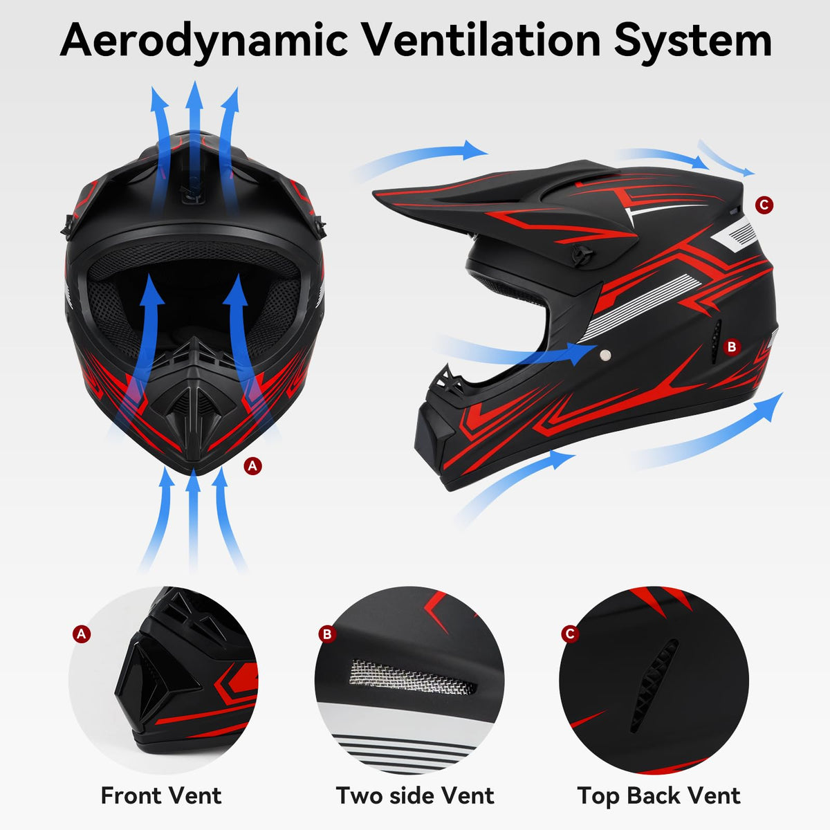 Youth Kids Full Face Motocross Helmet 4PCS Set DOT Approved Red XL W3116