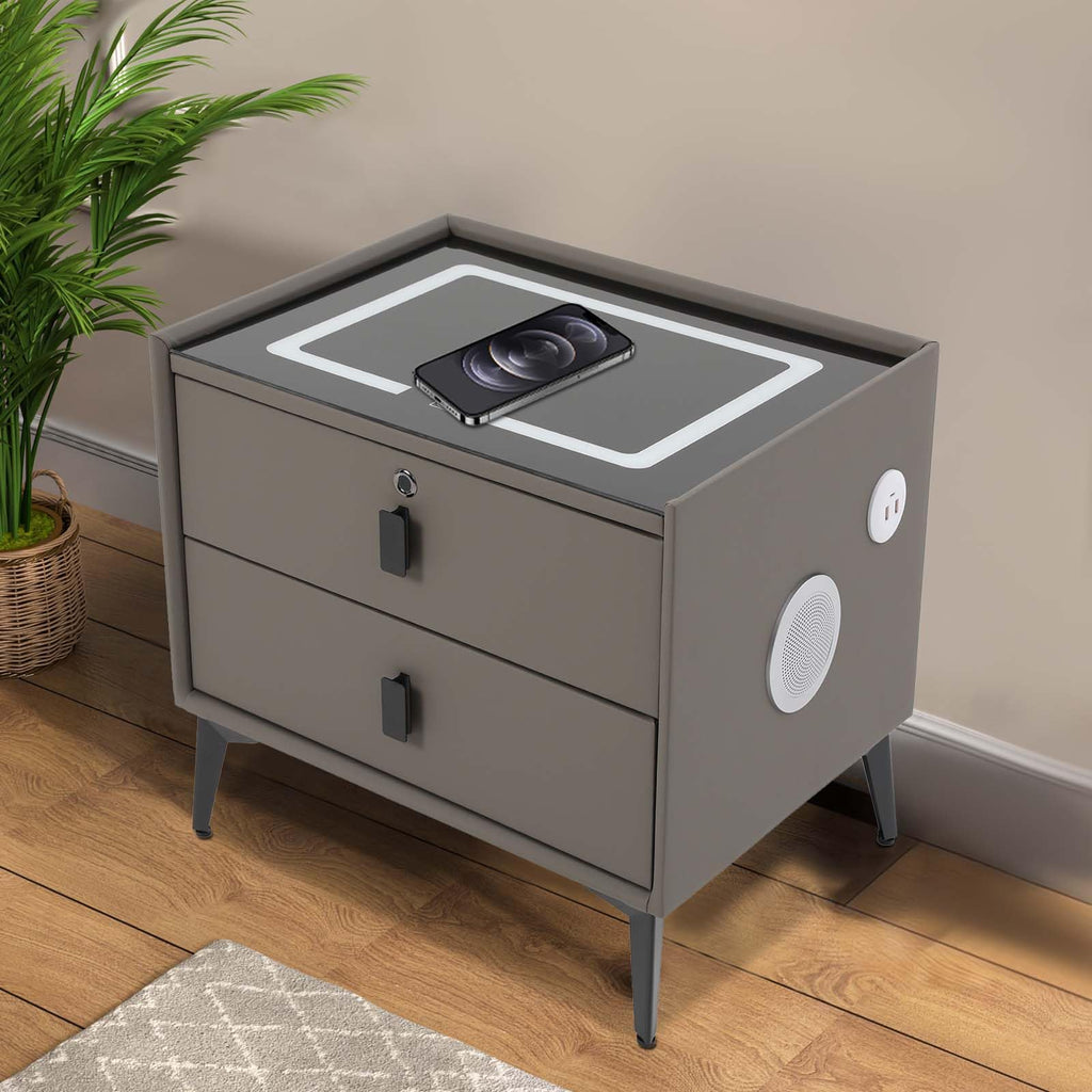 Dark Grey Smart Nightstand with Wireless Charging and LED Lights H70223