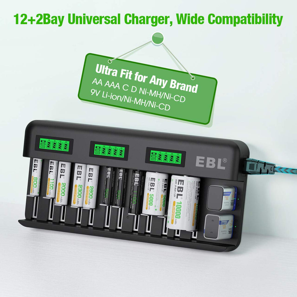 12+2 Bay Universal Rechargeable Battery Charger B1543