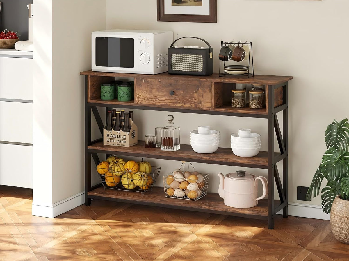 47 Inch Rustic Brown Console Table with Drawer Shelves D15325