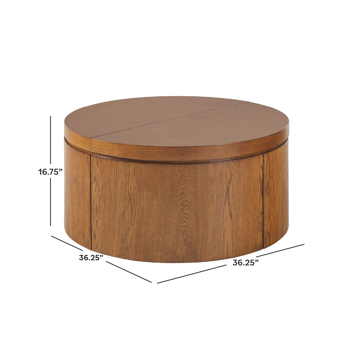 Solid Oak Wood Veneer Coffee Table with Storage, 36 Inch, Medium Brown Oak B13294
