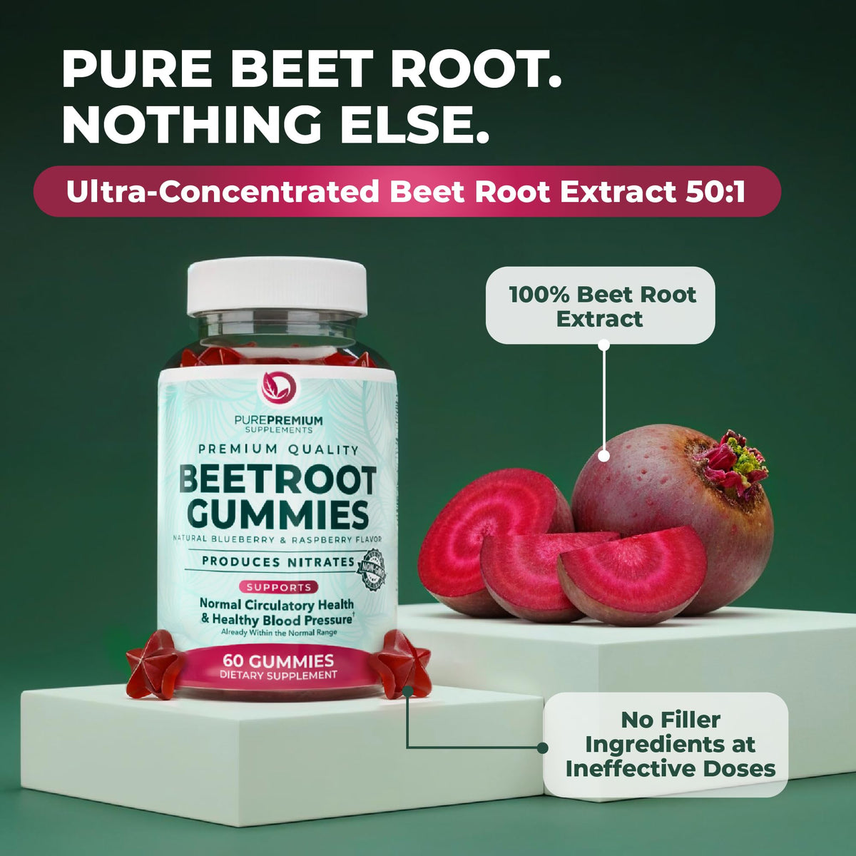 Beet Root Gummies 50:1 Extract Sugar Free Chews Vegan O588379
