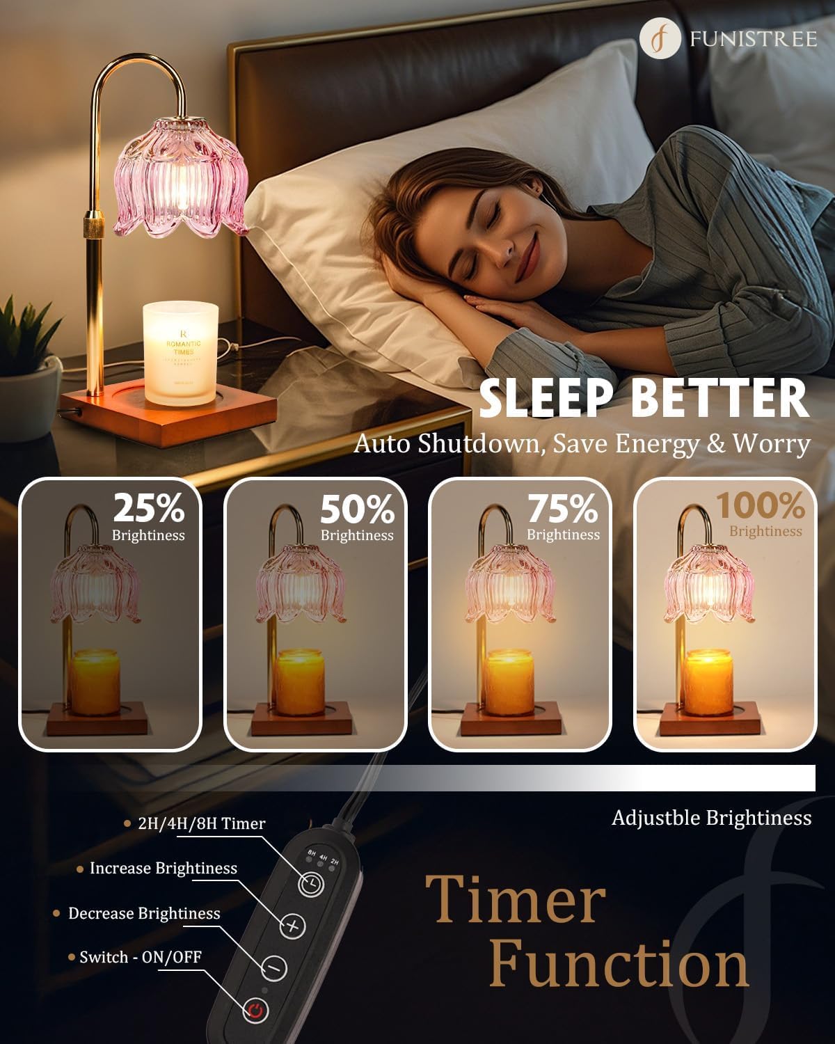 Pink Candle Warmer Lamp with Timer & Dimmer U709576