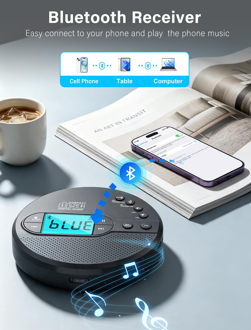 Portable CD Player with Bluetooth USB AUX FM I84940