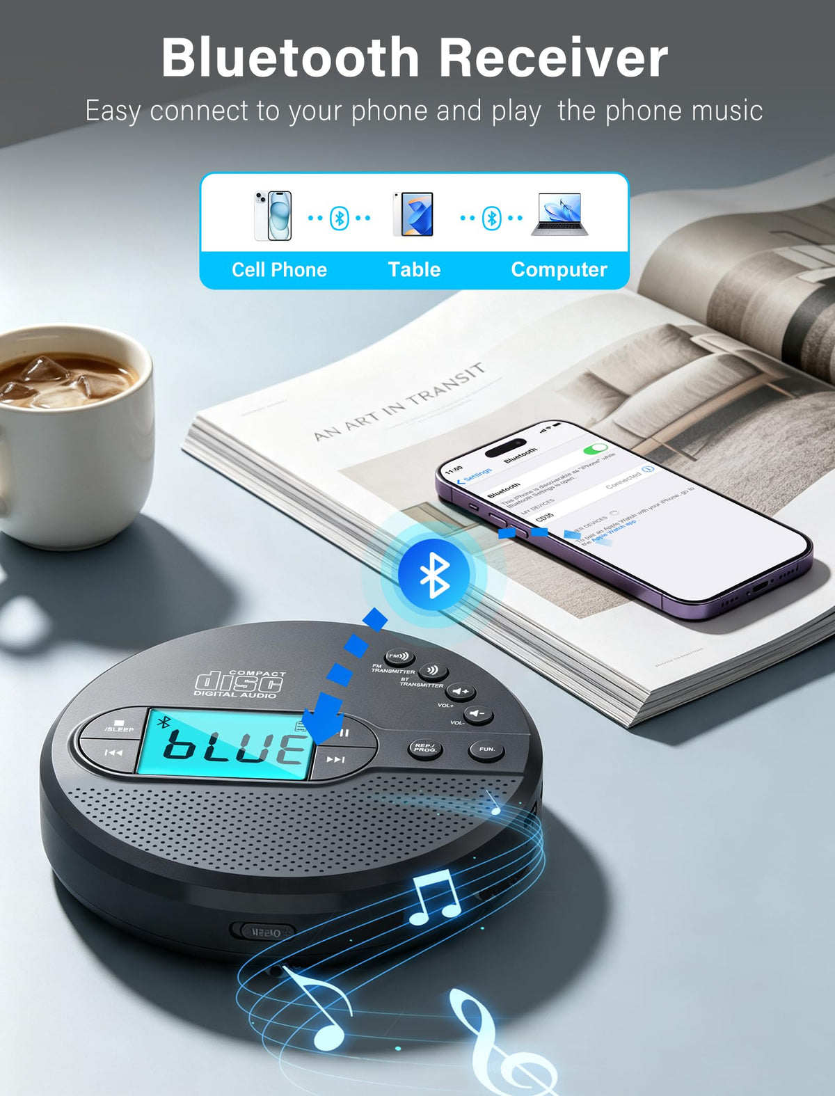 Portable CD Player with Bluetooth USB AUX FM I84940
