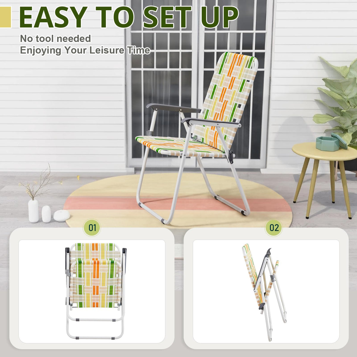 Yellow & Green Set of 2 Oversized Foldable Beach Chairs L6597