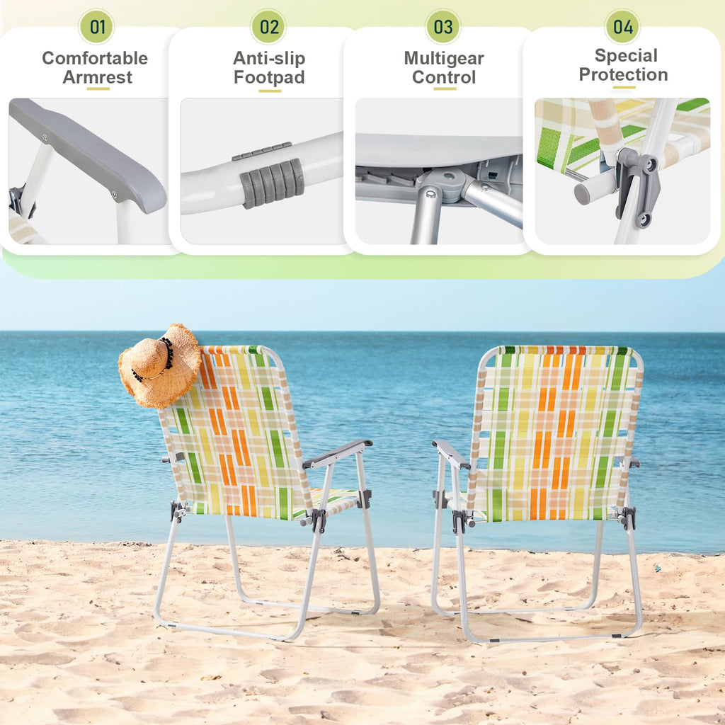 Yellow & Green Set of 2 Oversized Foldable Beach Chairs L6597