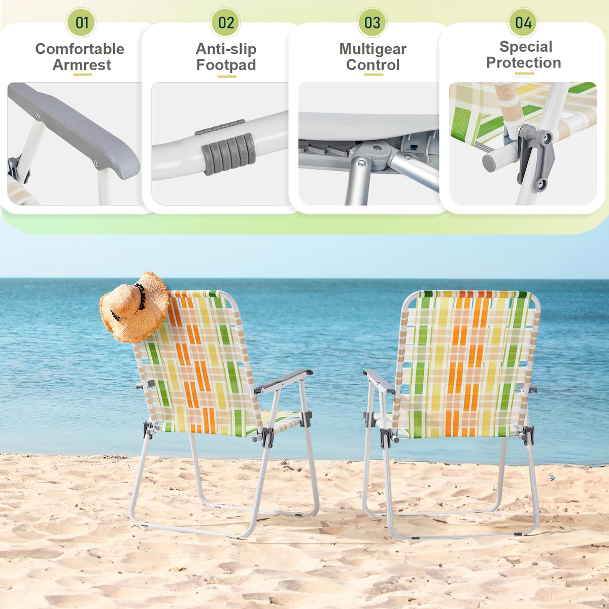 Yellow & Green Set of 2 Oversized Foldable Beach Chairs L6597