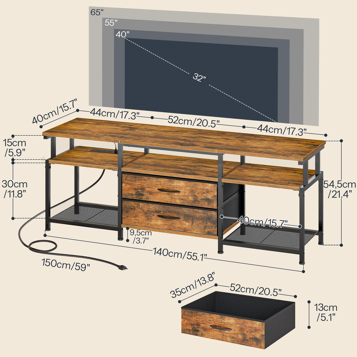 TV Stand with Power Outlet and LED Light U53931