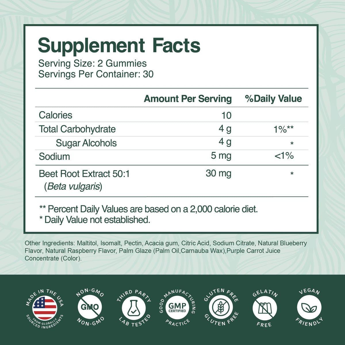 Beet Root Gummies 50:1 Extract Sugar Free Chews Vegan O588379