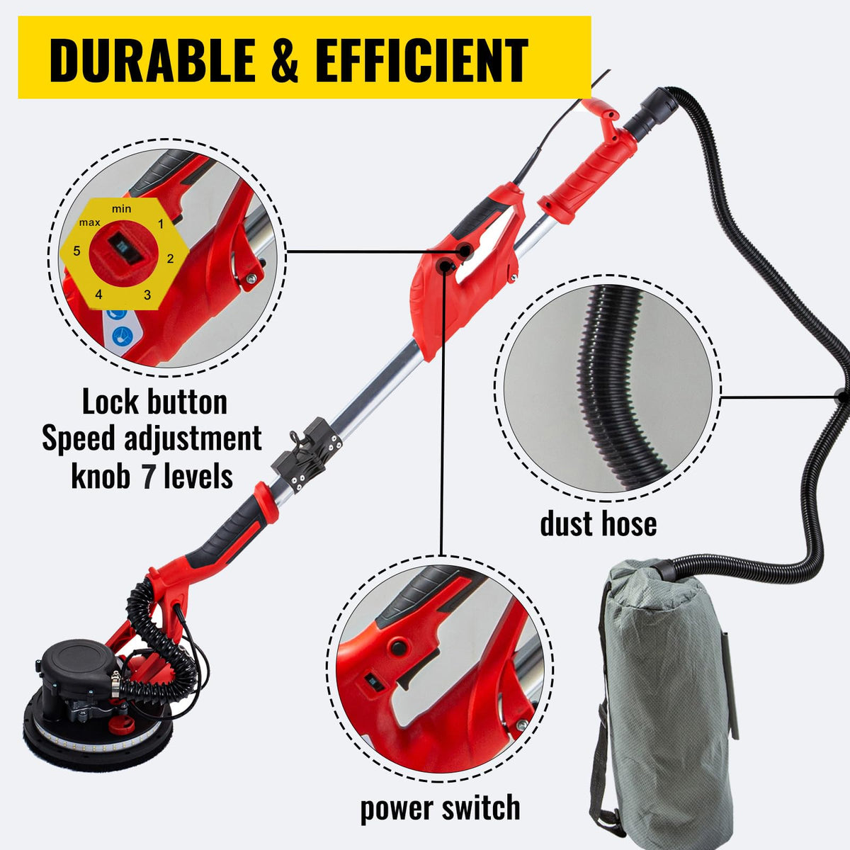 850W Variable Speed Electric Drywall Sander with Vacuum Bag J373153
