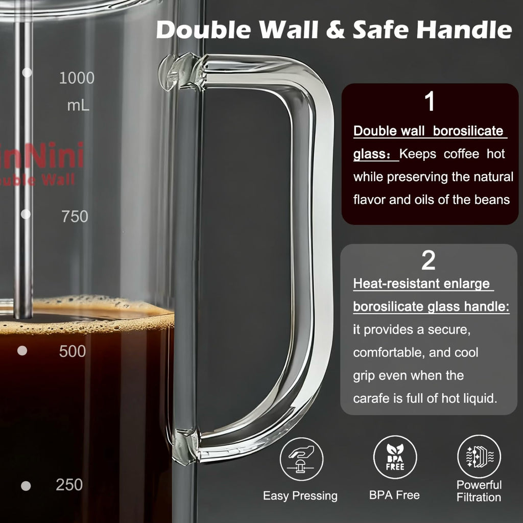 34oz Double-Wall Glass French Press O885210