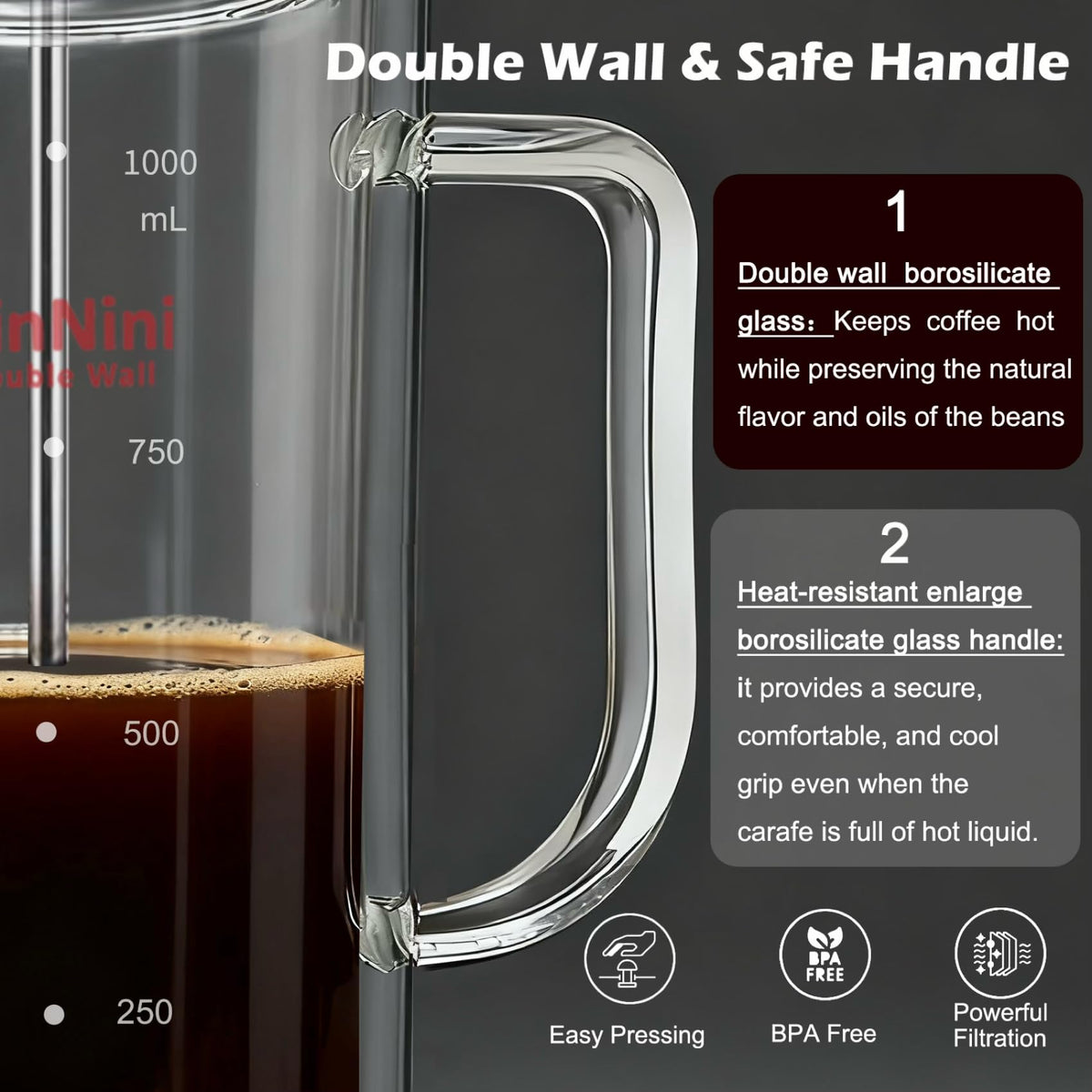 34oz Double-Wall Glass French Press O885210