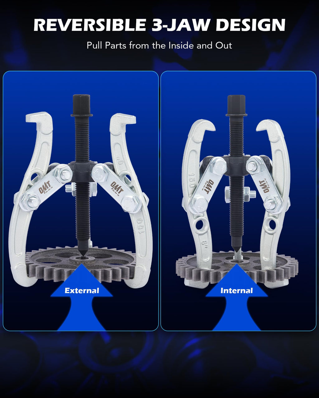 3" 4" 6" 8" 3 Jaw Gear Puller Set with Reversible Jaws I3355