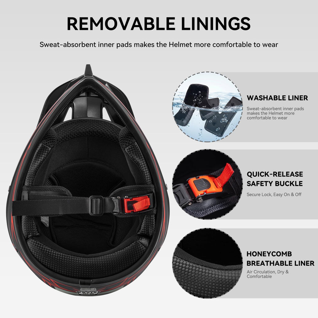 Youth Kids Full Face Motocross Helmet 4PCS Set DOT Approved Red XL W3116