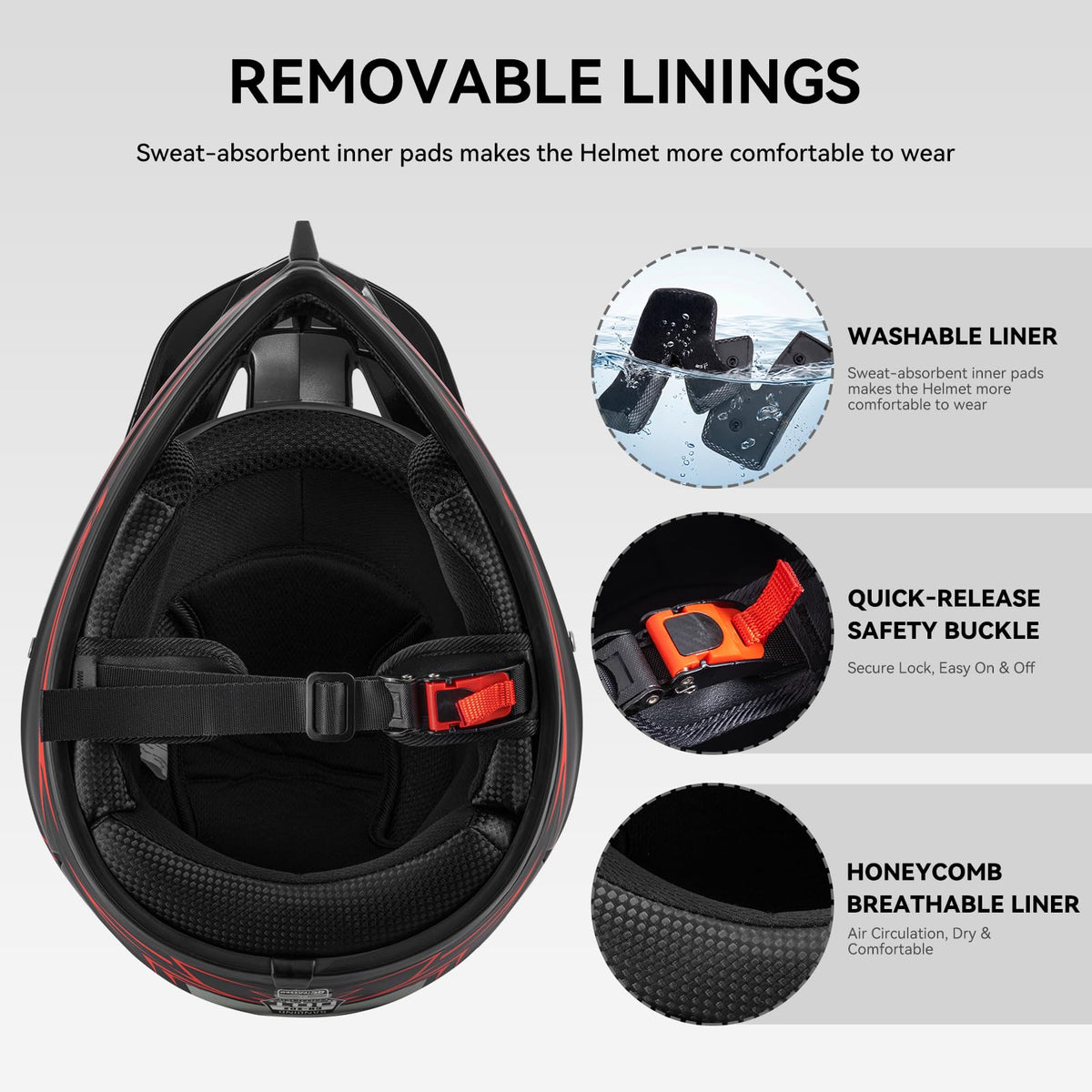 Youth Kids Full Face Motocross Helmet 4PCS Set DOT Approved Red XL W3116