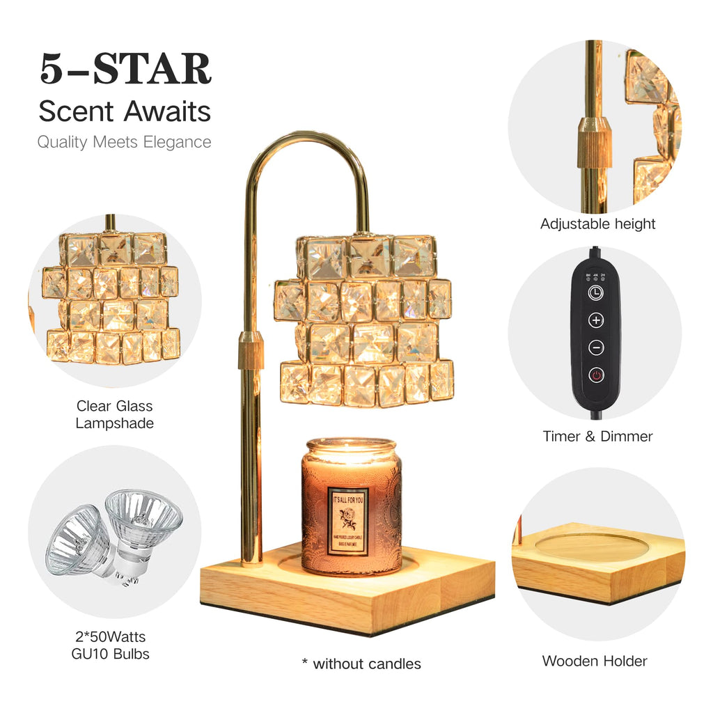 Candle Warmer Lamp with 2 Bulbs, Adjustable Dimmable Amber Glass W49730