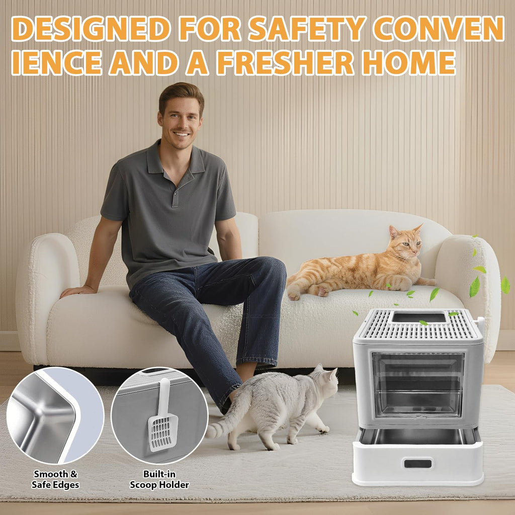 XL Stainless Steel Cat Litter Box with Drawer V6200