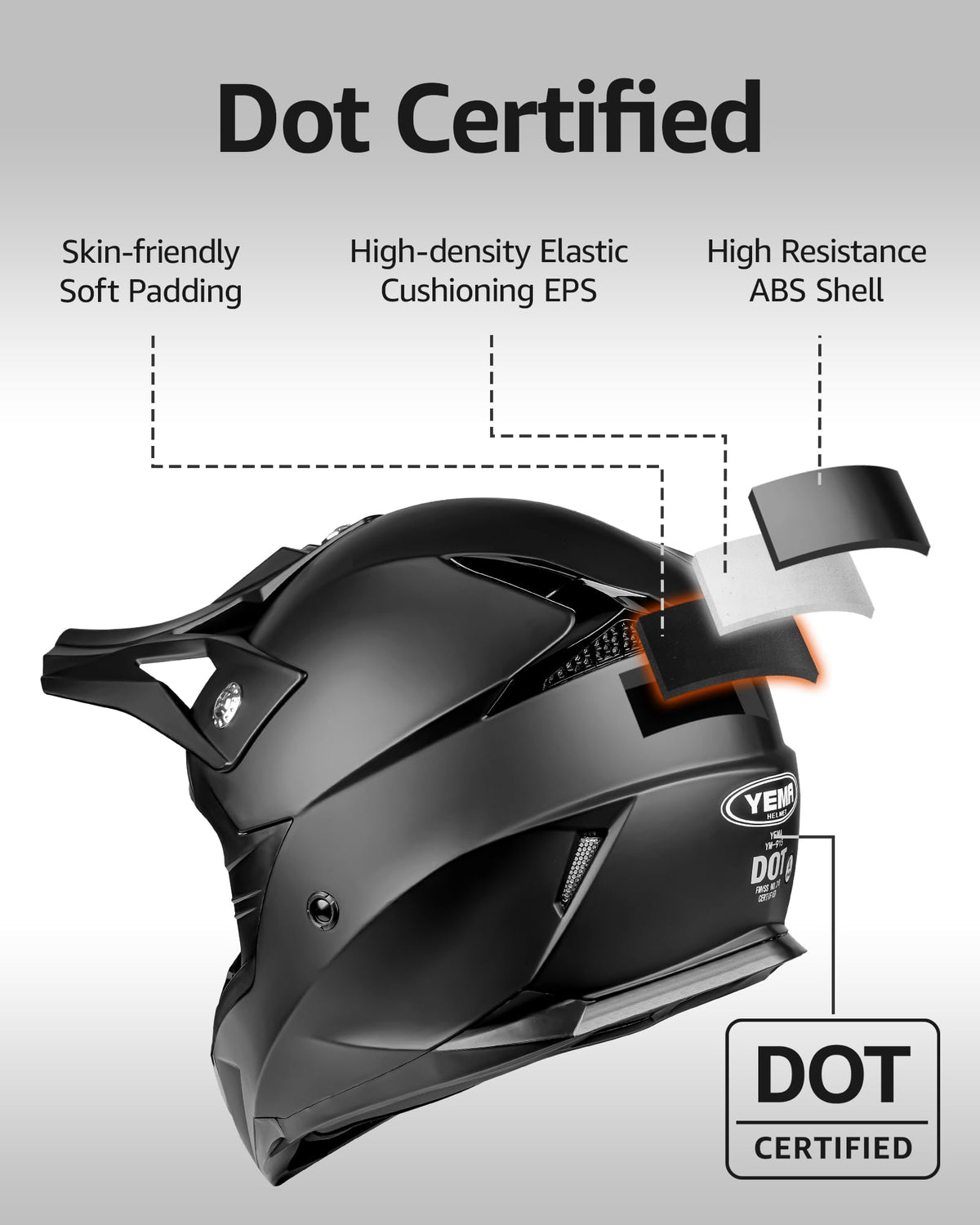Black DOT Approved Ventilated Motocross Helmet E73485