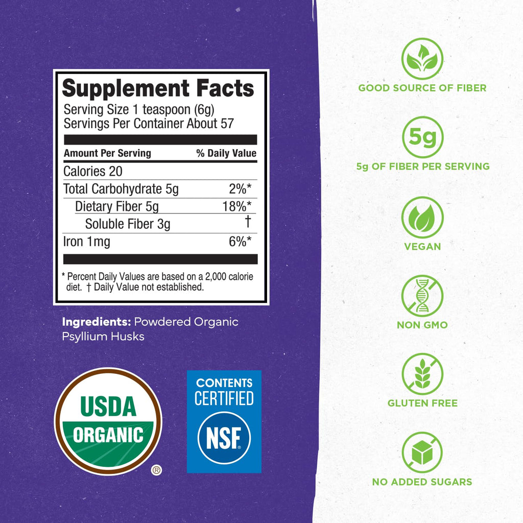 Organic Psyllium Husk Powder 12oz Unflavored Fiber Supplement Q882833