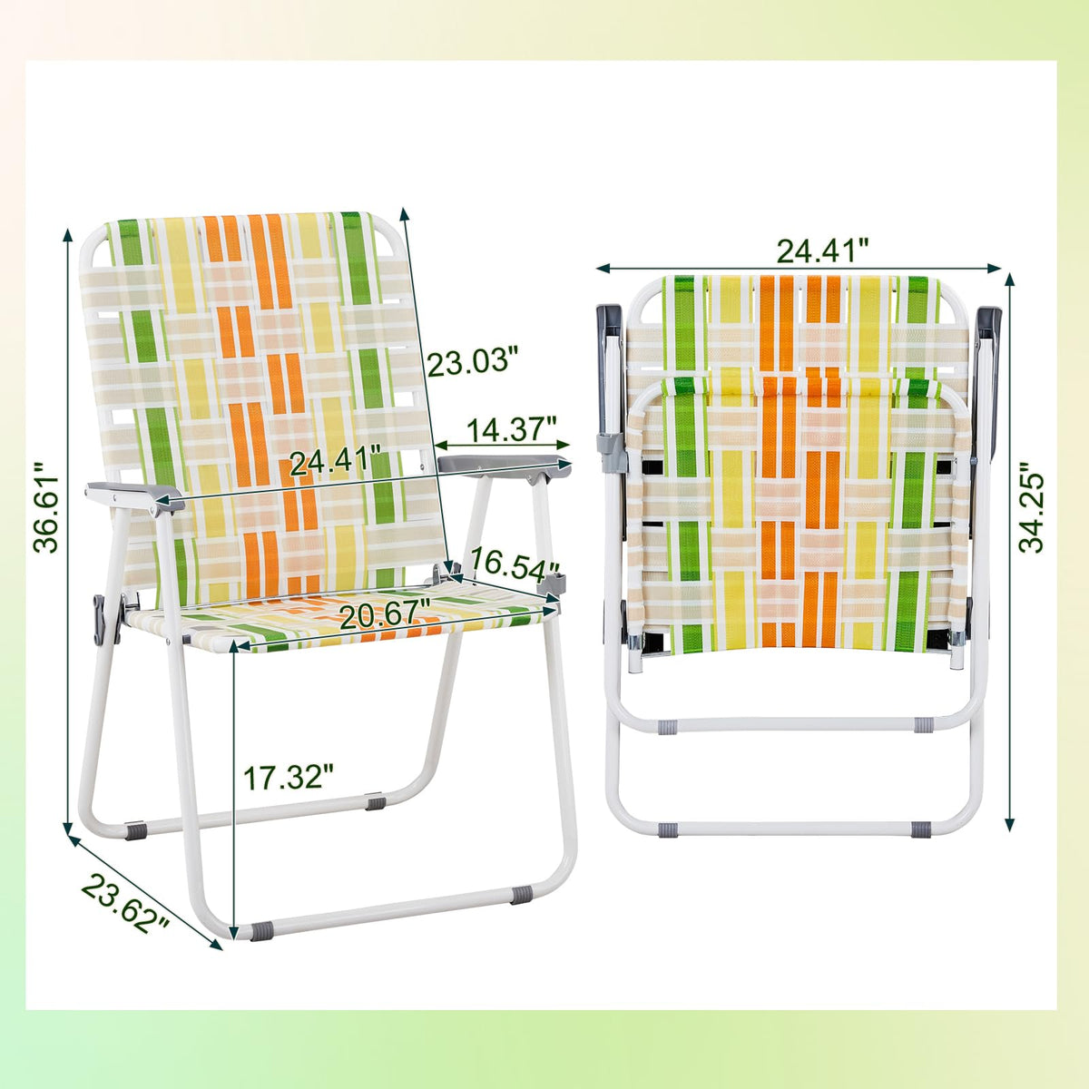 Yellow & Green Set of 2 Oversized Foldable Beach Chairs L6597