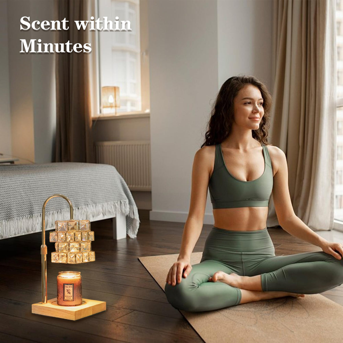 Candle Warmer Lamp with 2 Bulbs, Adjustable Dimmable Amber Glass W49730