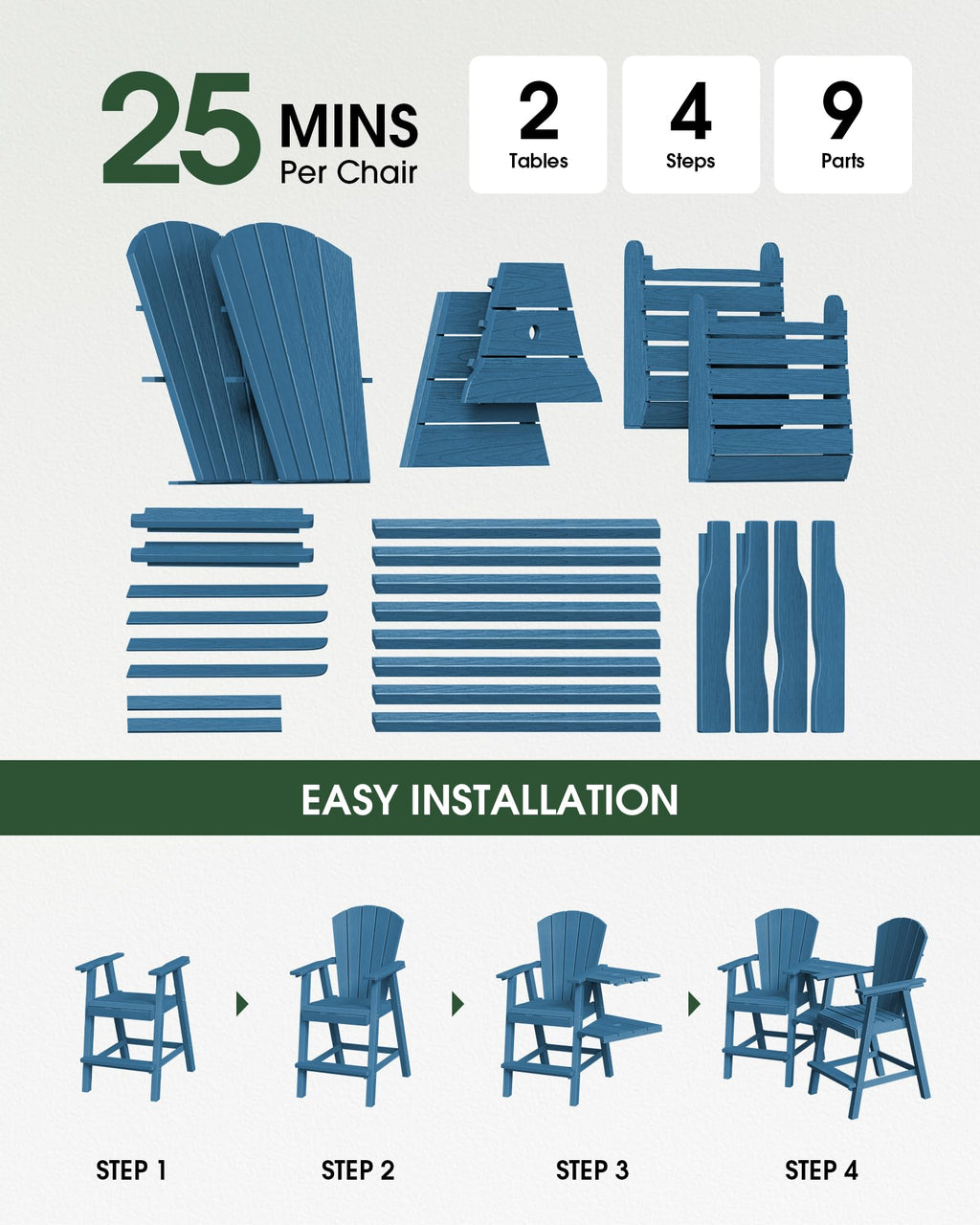 Navy Blue Adirondack Chairs Set of 2 with Table Trays K978323
