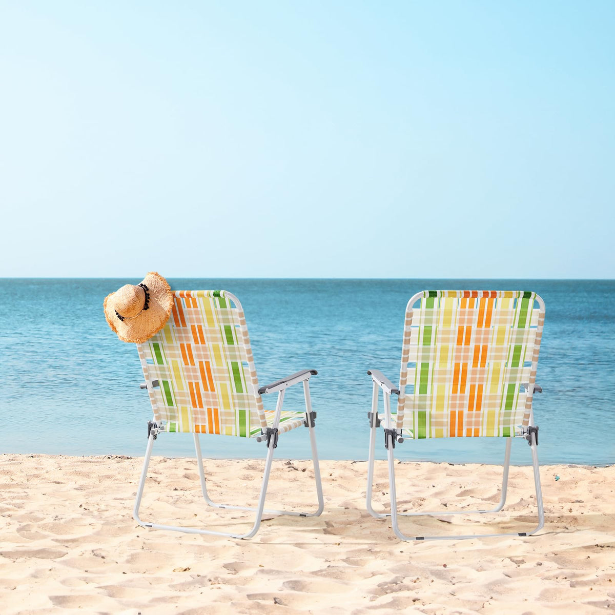 Yellow & Green Set of 2 Oversized Foldable Beach Chairs L6597
