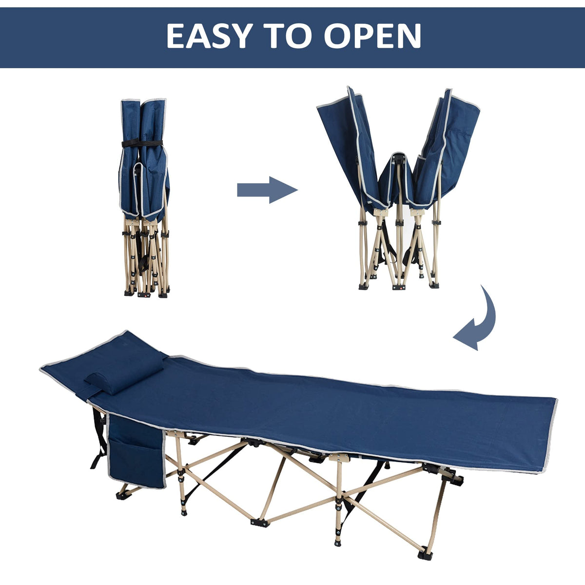 Folding Camping Cot with Carry Bag Pocket Pillow D8964