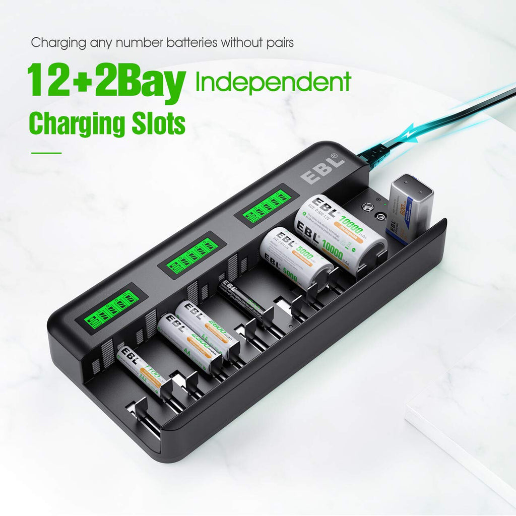 12+2 Bay Universal Rechargeable Battery Charger B1543