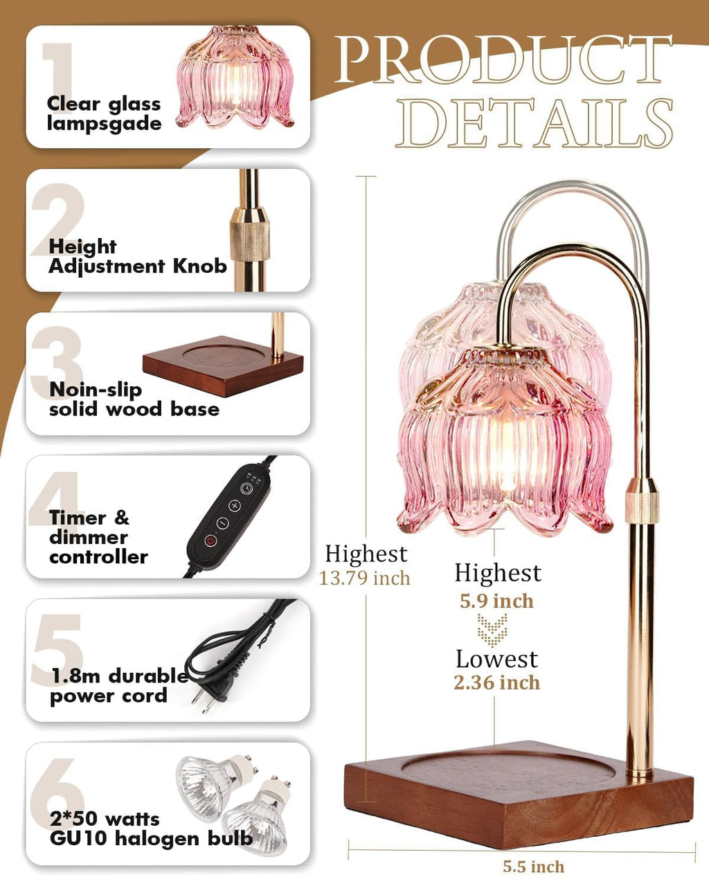 Pink Candle Warmer Lamp with Timer & Dimmer U709576