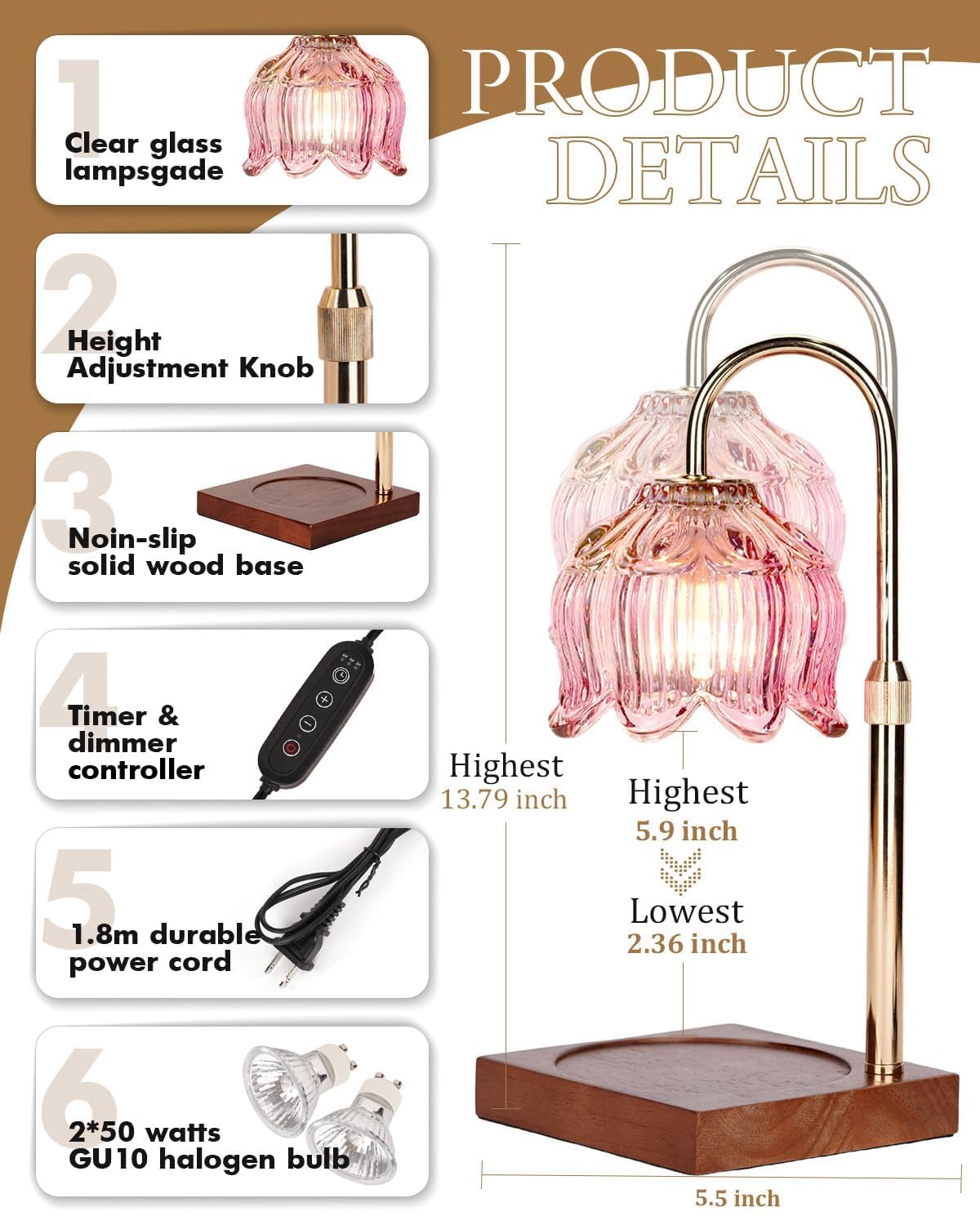 Pink Candle Warmer Lamp with Timer & Dimmer U709576