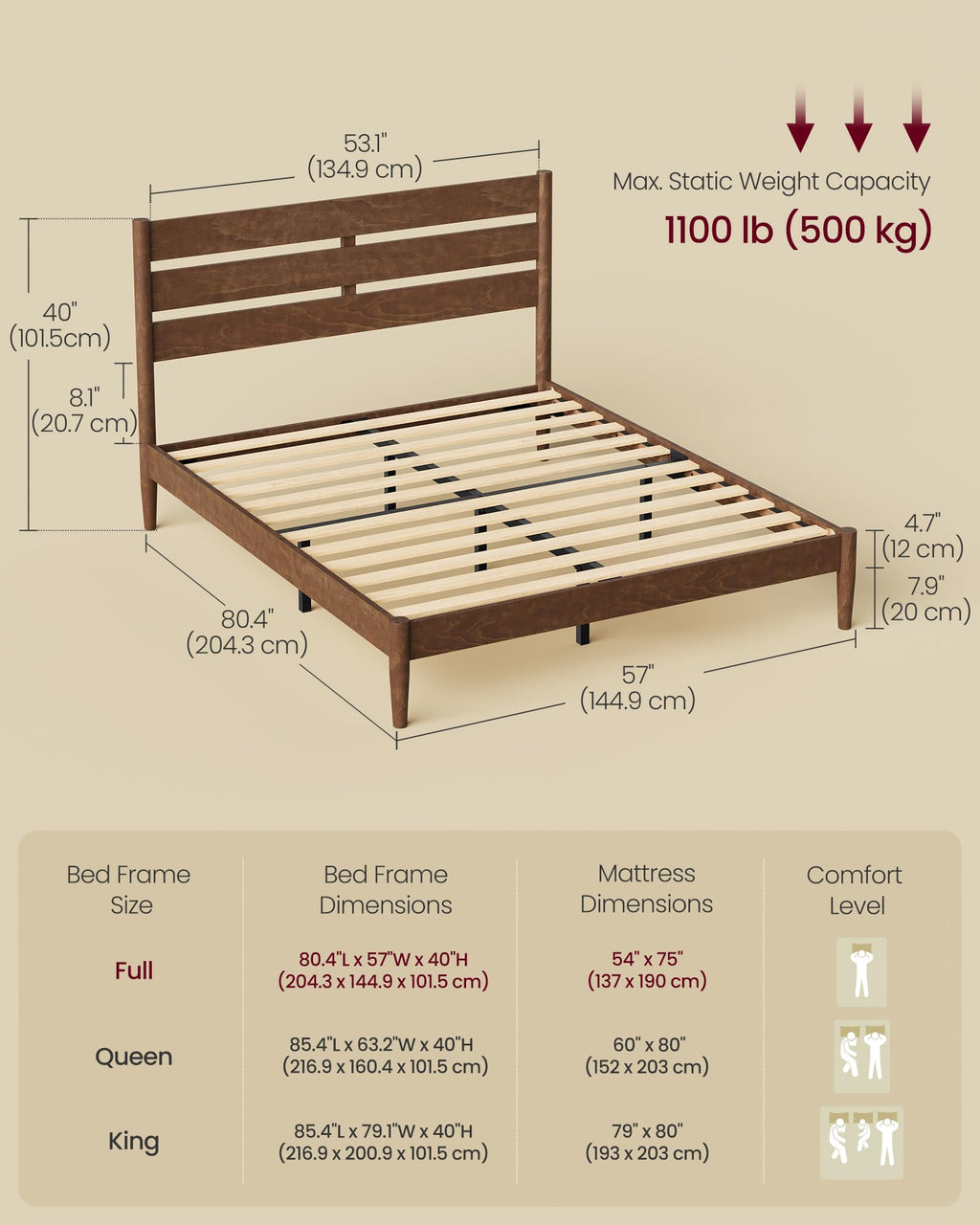 Full Wood Platform Bed with Headboard Storage Shelf W708