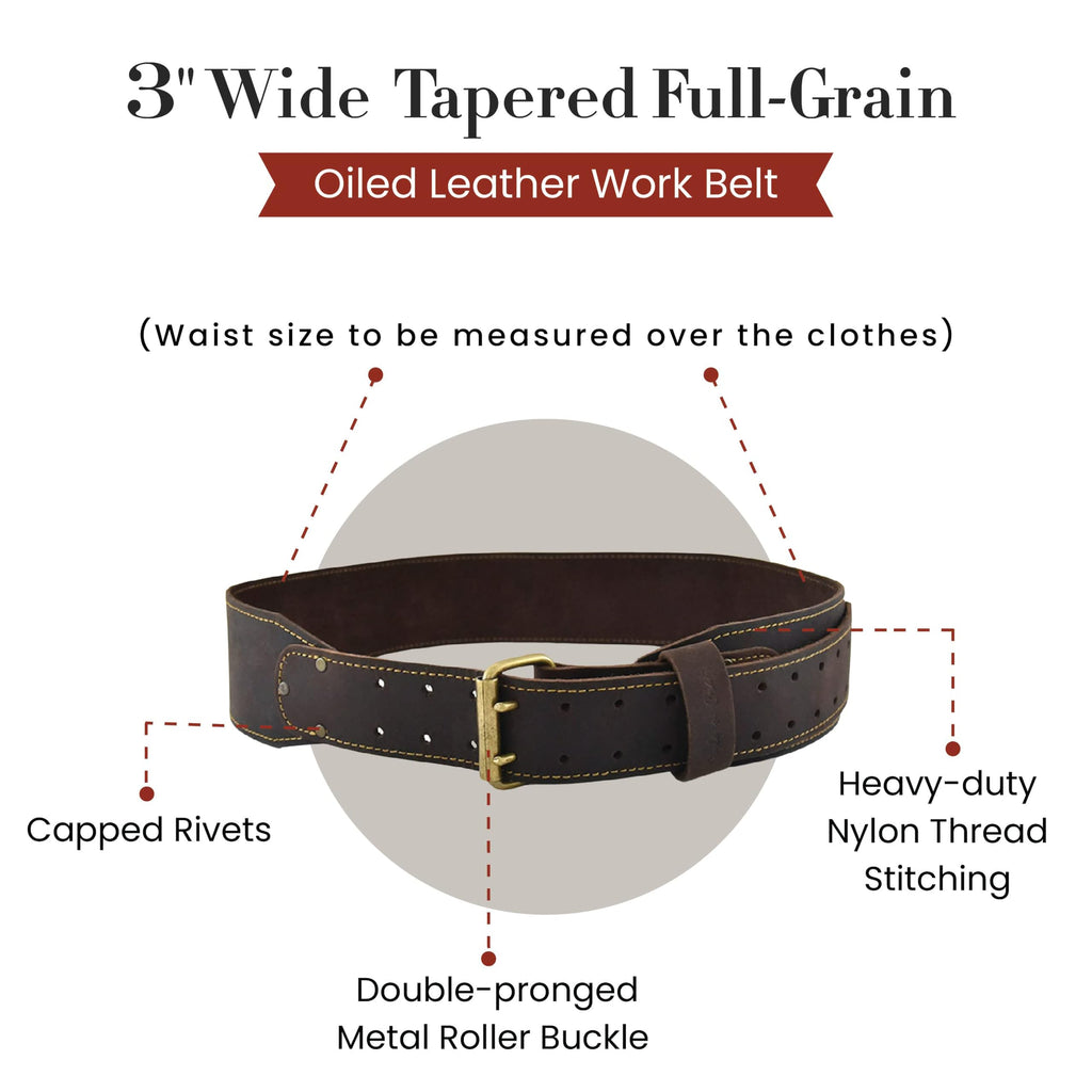 3" Wide Full-Grain Oiled Leather Work Belt V663893