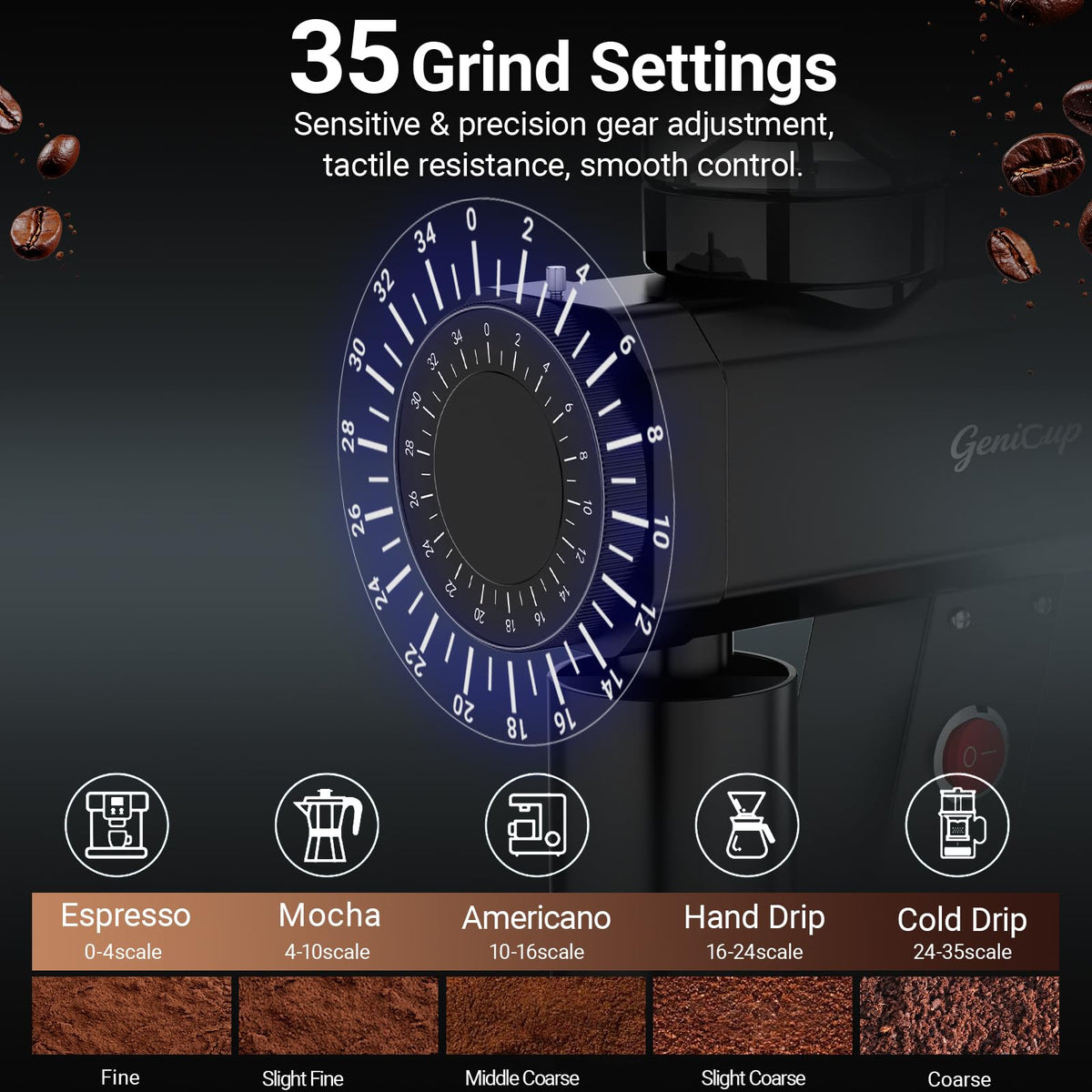 64mm Flat Burr Coffee Grinder with 35 Grind Settings J3847