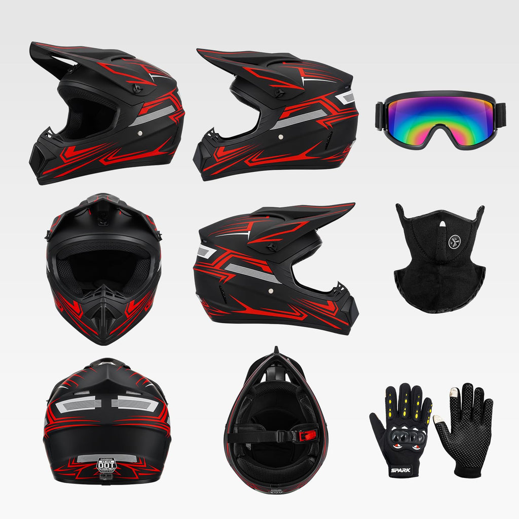 Youth Kids Full Face Motocross Helmet 4PCS Set DOT Approved Red XL W3116