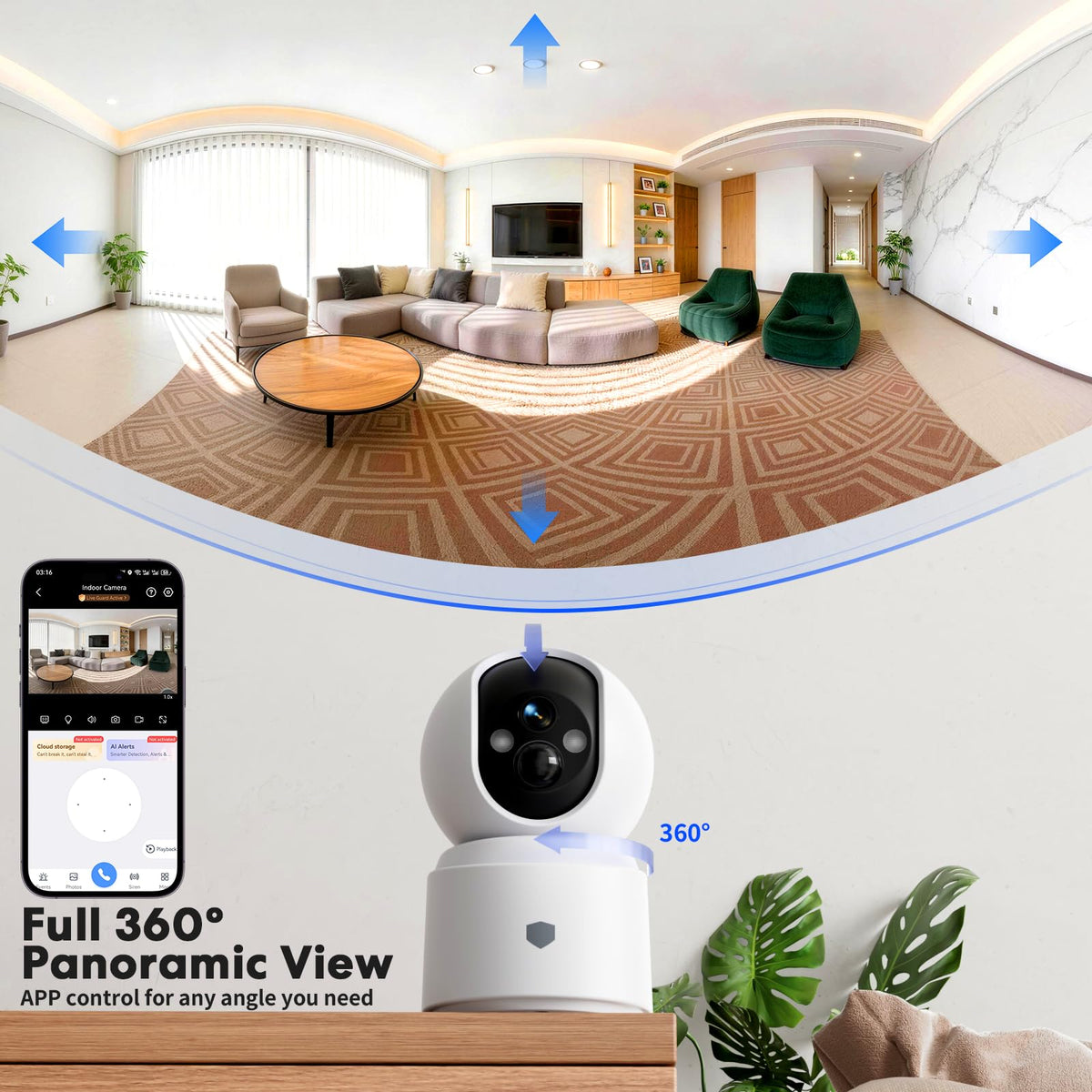Battery Powered Wireless Indoor Security Camera, 4MP HD Pan/Tilt, 6000mAh Rechargeable, 5G&2.4G WiFi 6 K578096