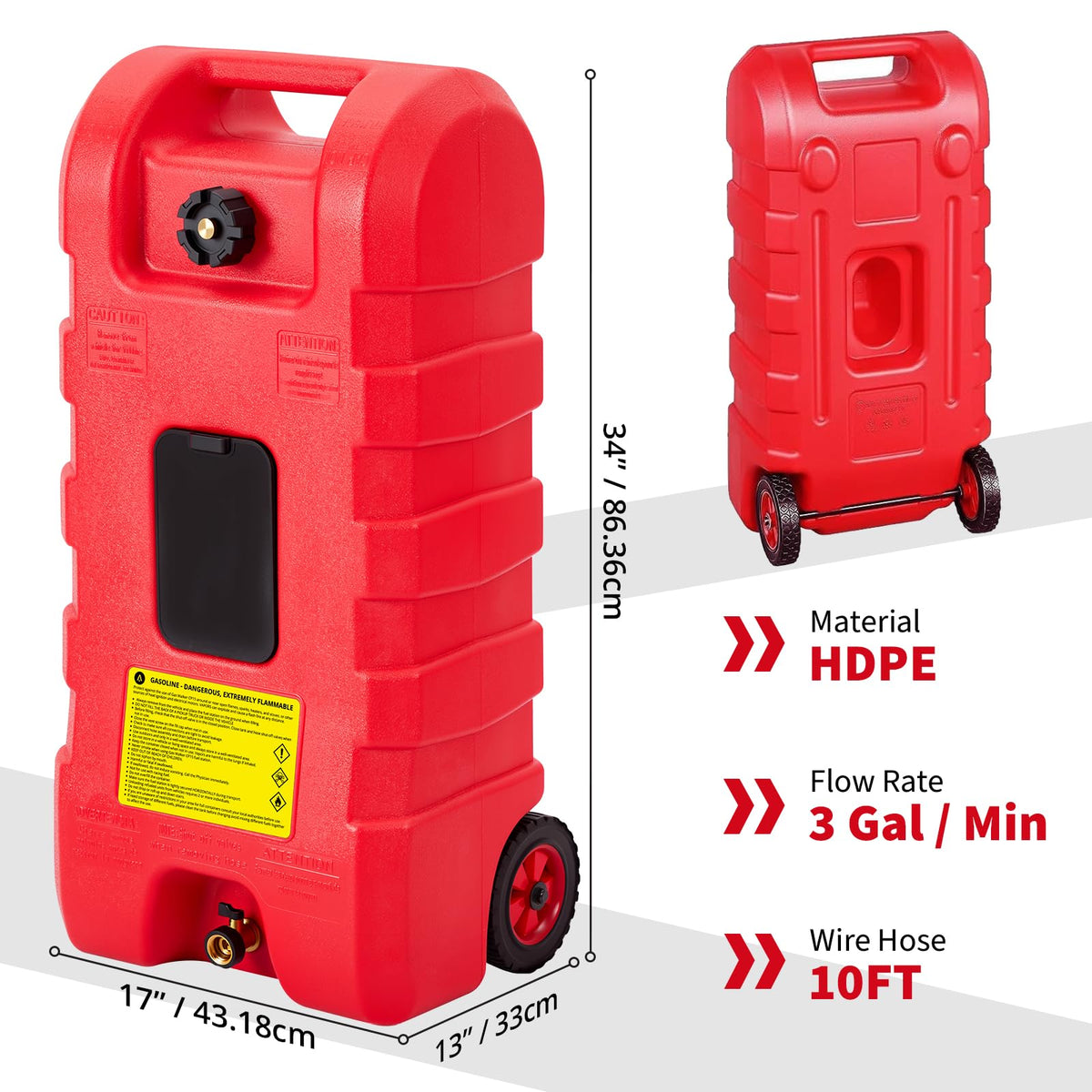 15 gal Gas Can with Manual Transfer Pump & 10 ft Hose H202382
