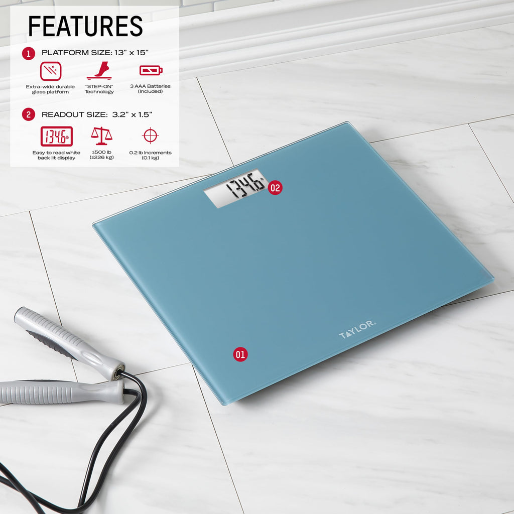 Digital Scale, Extra-Wide 13x15 Glass Platform, Slate Blue S140151