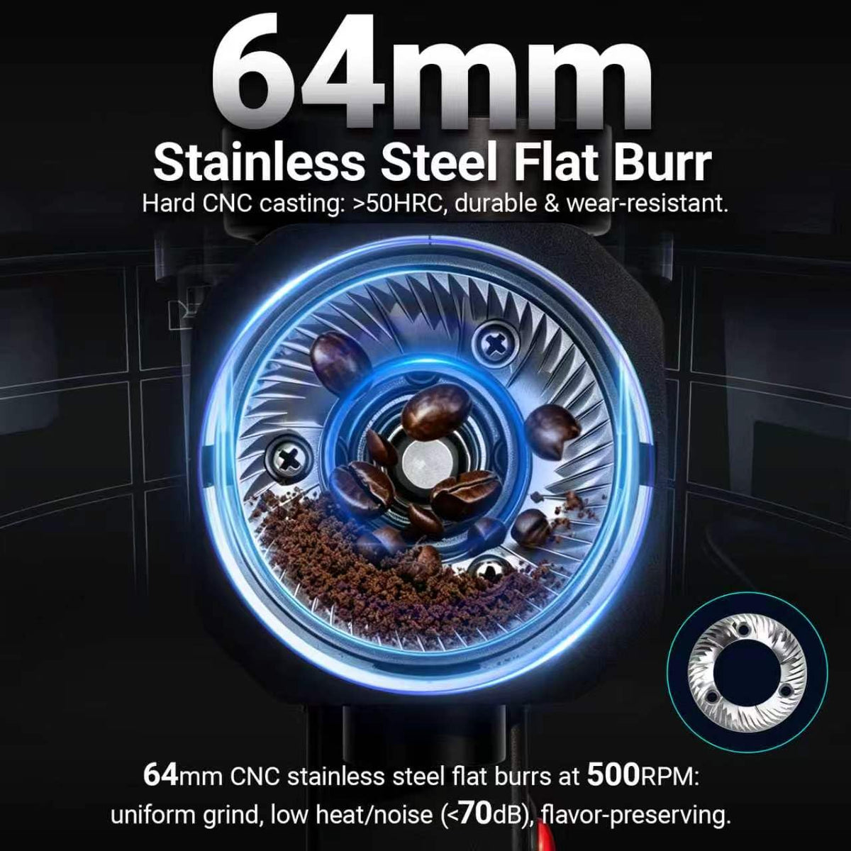 64mm Flat Burr Coffee Grinder with 35 Grind Settings J3847