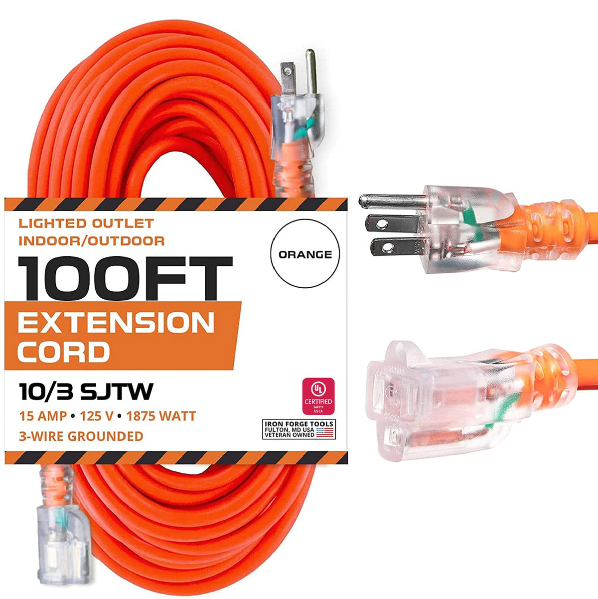 10 Gauge Heavy Duty Extension Cord 100 Ft Orange SJTW Z45588