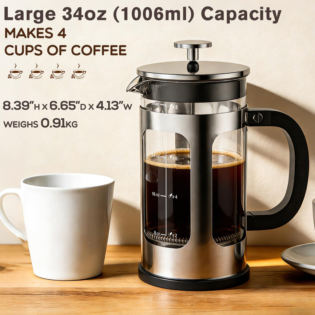 34oz Heat Resistant Glass Stainless Steel French Press Coffee Maker G728781