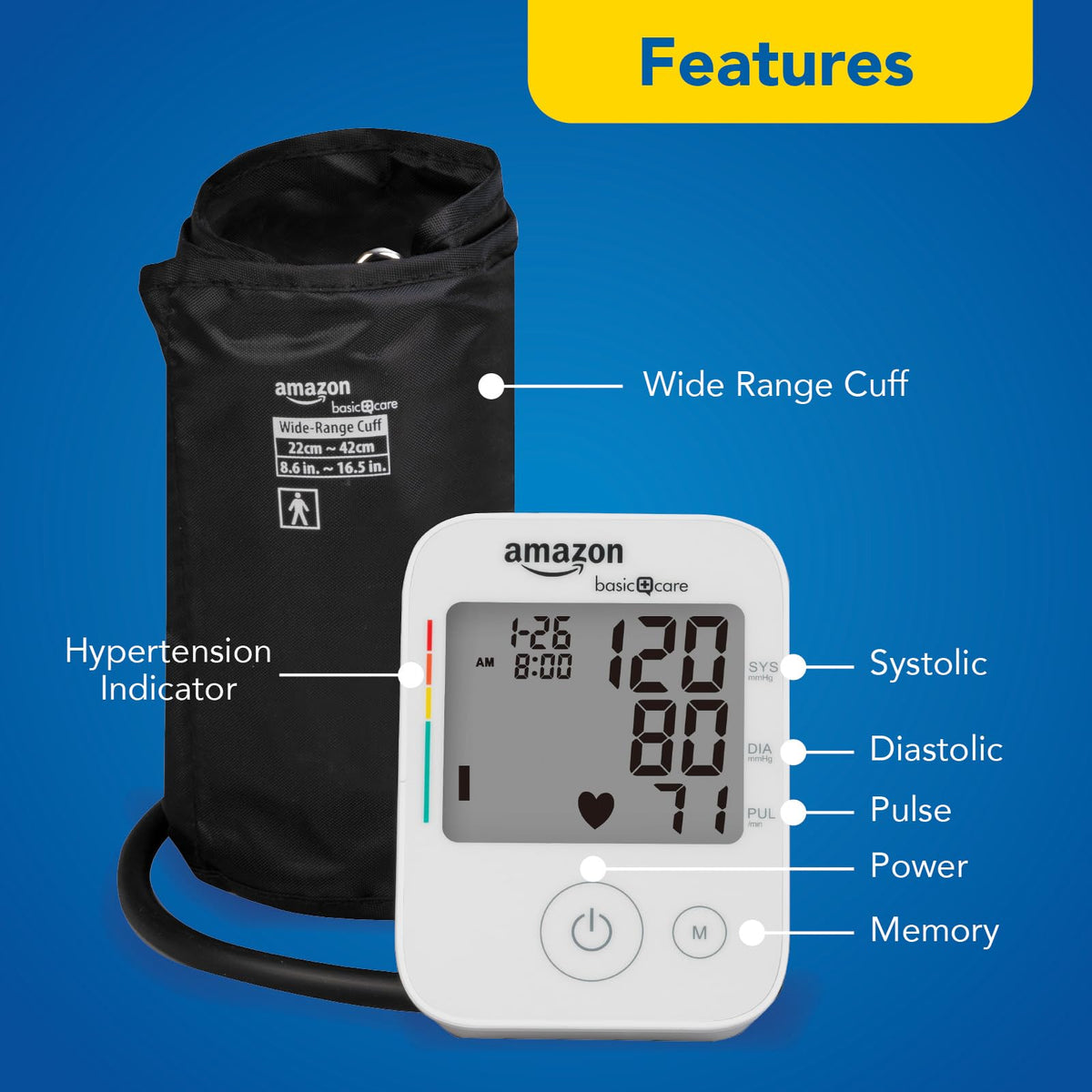 Blood Pressure Monitor with Wide Range Arm Cuff M613
