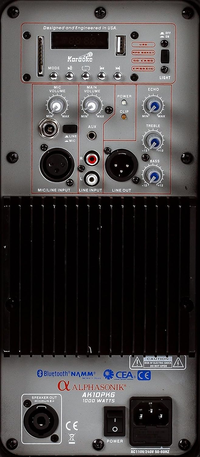 10" Powered 1000W DJ Speakers with Bluetooth USB SD Card AUX MP3 FM Radio PA System LED Lights Karaoke Mic C370