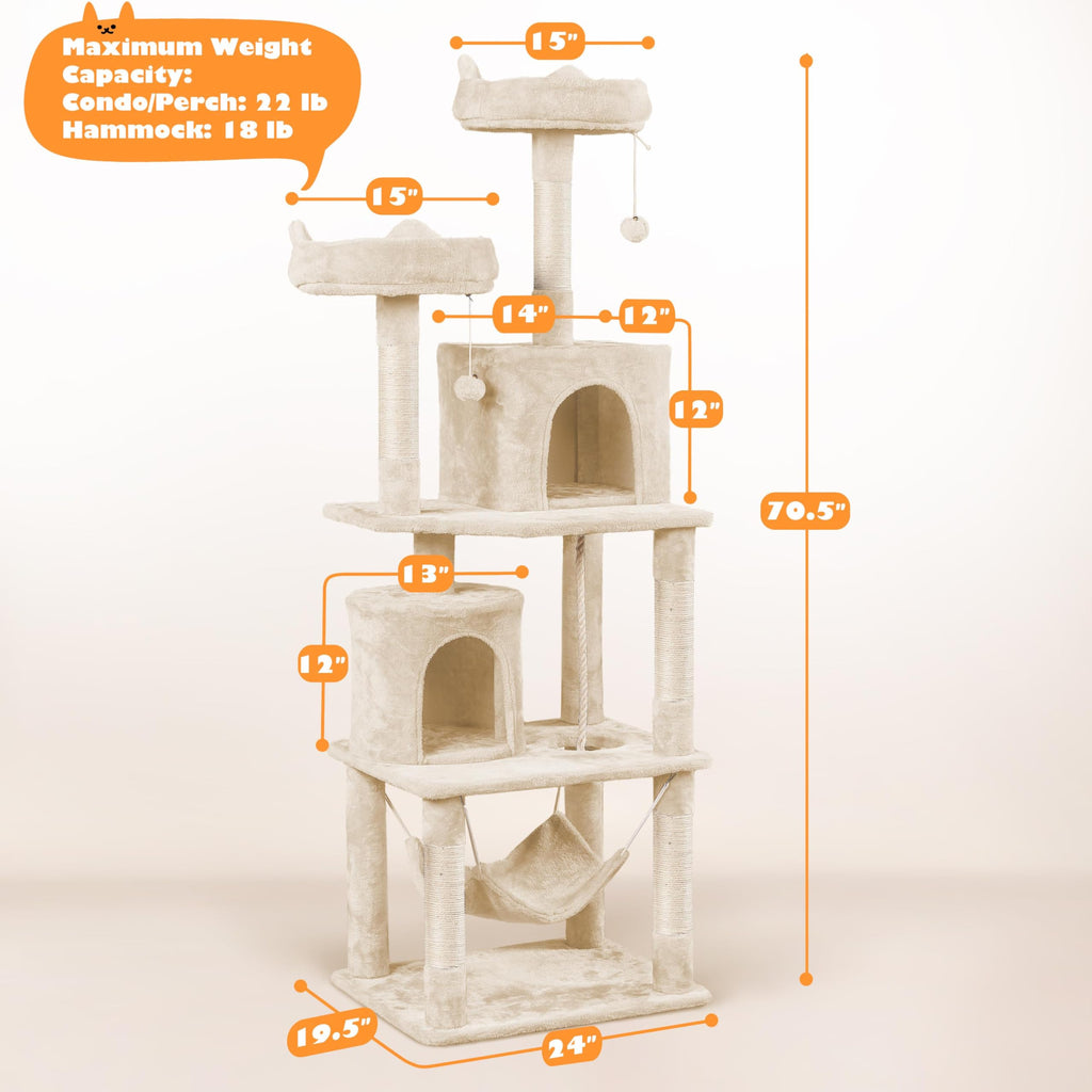 Beige 70.5in Multi-Level Cat Tree W5246