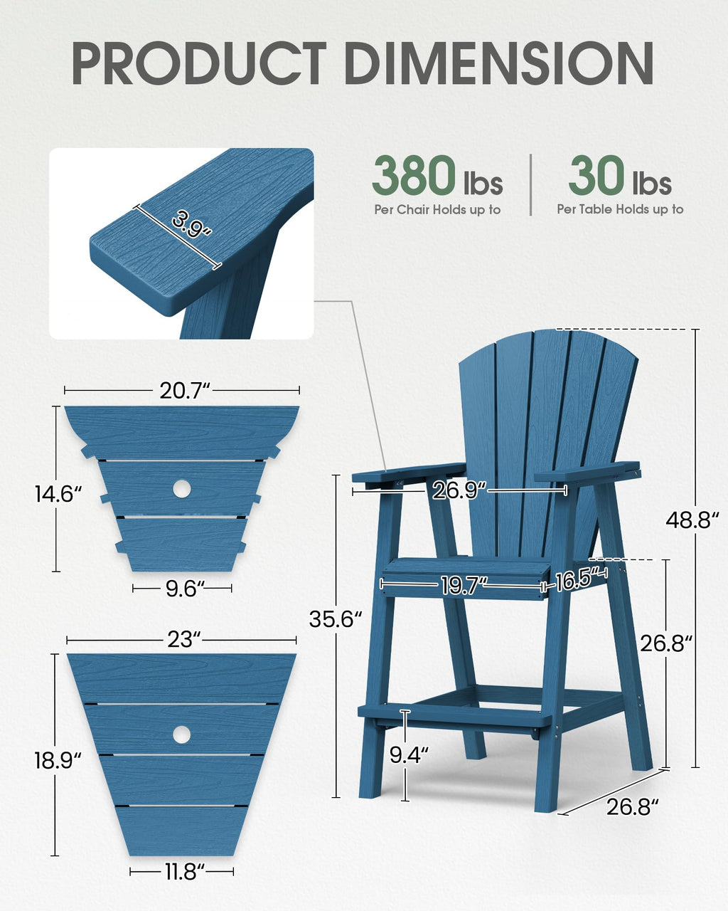 Navy Blue Adirondack Chairs Set of 2 with Table Trays K978323